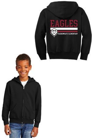 Harrowgate Elementary Spirit Wear 2023/24 On-Demand Store-Unisex Full-Zip Hooded Sweatshirt Stripes Logo