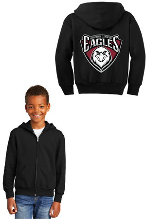 Harrowgate Elementary Spirit Wear 2023/24 On-Demand Store-Unisex Full-Zip Hooded Sweatshirt Shield Logo