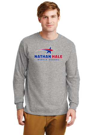 Nathan Hale MS Spirit Wear 2023-24 On-Demand-Unisex Long Sleeve Shirt Blue & Red Star Logo