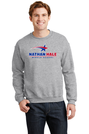 Nathan Hale MS Spirit Wear 2023-24 On-Demand-Unisex Crewneck Sweatshirt Blue & Red Star Logo