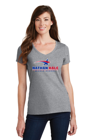 Nathan Hale MS Spirit Wear 2023-24 On-Demand-Port and Co Ladies V-Neck Blue & Red Star Logo