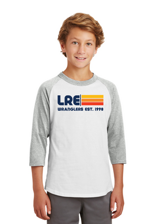 Lang Ranch Elm Spirit Wear 2023-24 On-Demand Store-Unisex Baseball Tee LRE Stripe Logo