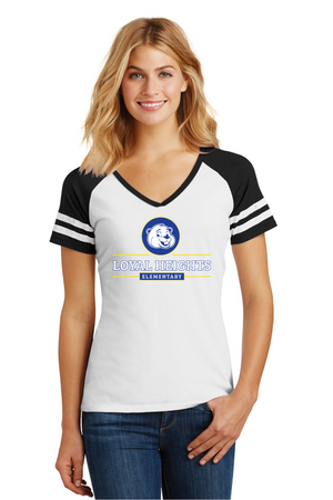 Loyal Heights Elementary Spirit Wear 2023-24 On-Demand-Womens District Game V-Neck Tee Center Chest Logo