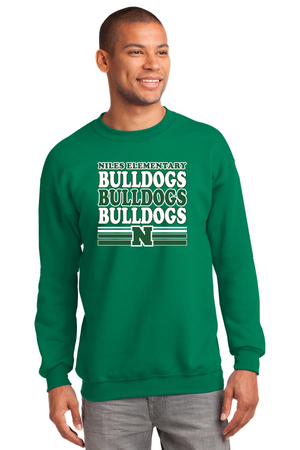 Niles Elementary Spirit Wear 2023-24 On-Demand-Adult Unisex Crewneck Port & Company Essential Fleece Sweatshirt Bulldog Logo