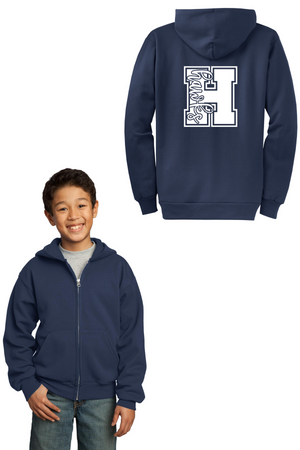 Harmony School Spirit Wear 2023-24 On-Demand-Youth Unisex Full-Zip Hooded Sweatshirt H Logo