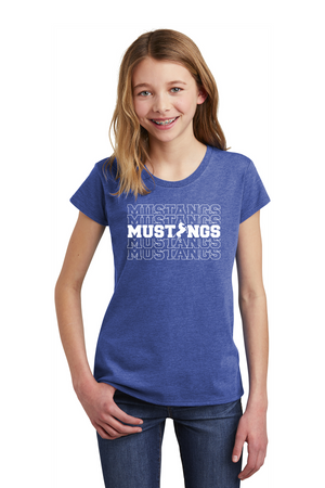 Memorial School Spirit Wear 2023-24 On-Demand-Youth District Girls Tee Repeating Mustang Logo