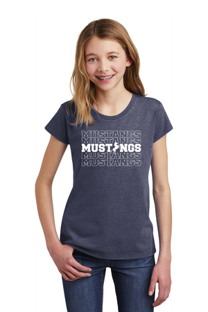 Memorial School Spirit Wear 2023-24 On-Demand-Youth District Girls Tee Repeating Mustang Logo