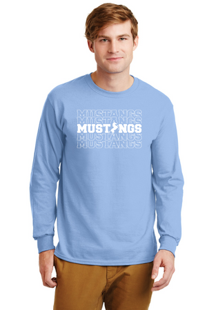 Memorial School Spirit Wear 2023/24 On-Demand-Unisex Long Sleeve Shirt Repeating Mustang Logo