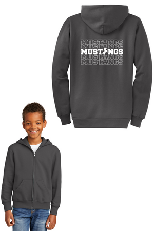 Memorial School Spirit Wear 2023-24 On-Demand-Unisex Full-Zip Hooded Sweatshirt Repeating Mustang Logo
