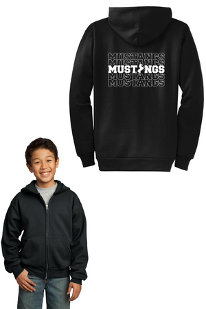 Memorial School Spirit Wear 2023-24 On-Demand-Unisex Full-Zip Hooded Sweatshirt Repeating Mustang Logo