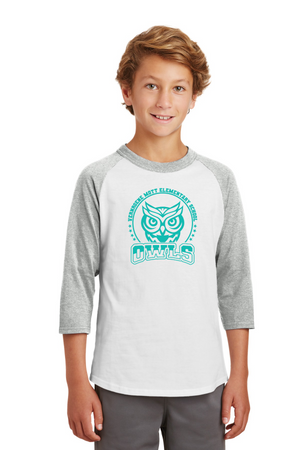 Mott Elementary Spirit Wear 2024 On-Demand-Youth Unisex Baseball Tee Teal Owl Logo