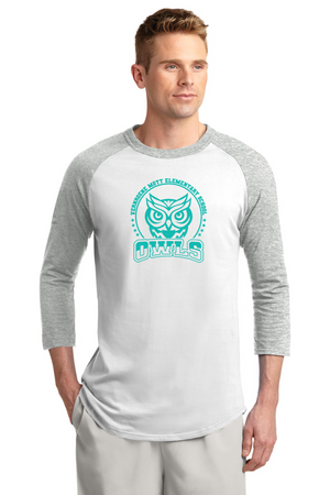Mott Elementary Spirit Wear 2024 On-Demand-Adult Unisex Baseball Tee Teal Owl Logo
