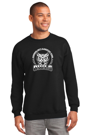 Mott Elementary Spirit Wear 2024 On-Demand-Adult Unisex Crewneck Port & Company Essential Fleece Sweatshirt White Owl Logo