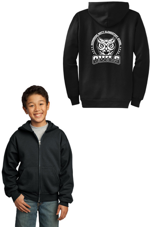 Mott Elementary Spirit Wear 2024 On-Demand-Youth Unisex Full-Zip Hooded Sweatshirt White Owl Logo