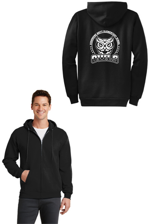 Mott Elementary Spirit Wear 2024 On-Demand-Adult Unisex Full-Zip Hooded Sweatshirt White Owl Logo