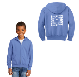 Liberty Elementary Fall Spirit Wear 2023-24 On-Demand-Youth Unisex Full-Zip Hooded Sweatshirt Smiley Logo