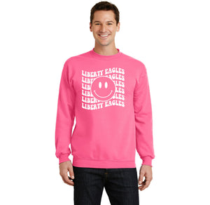 Liberty Elementary Fall Spirit Wear 2023-24 On-Demand-Adult Unisex Crewneck Port & Company Core Fleece Sweatshirt Smiley Logo