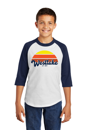 Westlake Elementary Spirit Wear 2023/24 On-Demand-Unisex Baseball Tee Sunset Logo