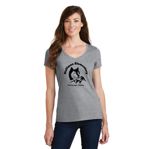 Huffman Elementary Spirit Wear 2023-24 On-Demand-Womens Fan Favorite V-Neck Tee Husky Logo