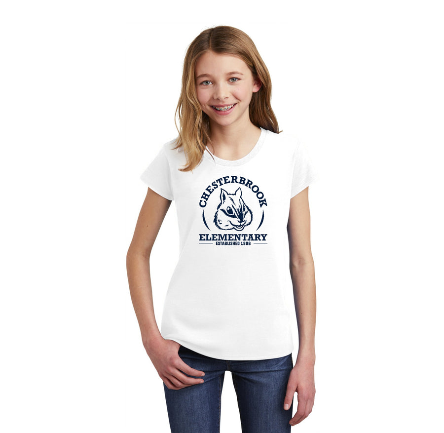 Chesterbrook Elementary Spirit Wear 2024 On-Demand-Girls Premium Tee Navy Logo