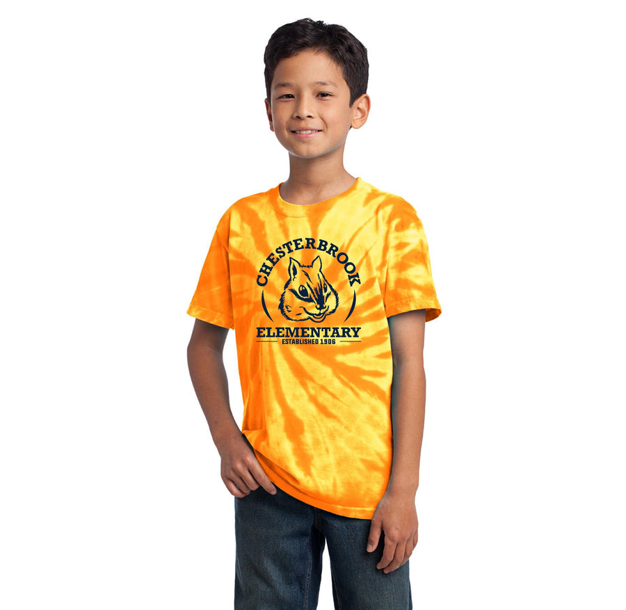 Chesterbrook Elementary Spirit Wear 2024 On-Demand-Youth Unisex Tie-Dye Shirt Navy Logo