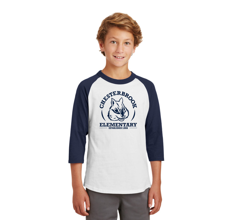 Chesterbrook Elementary Spirit Wear 2024 On-Demand-Youth Unisex Baseball Tee Navy Logo