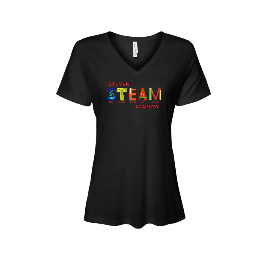 Sylvan STEAM Academy Spirit Wear 2024/25 On-Demand-Womens Premium Relaxed Triblend V-Neck Tee On-Demand Colorful Logo