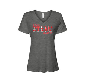 Sylvan STEAM Academy Spirit Wear 2024/25 On-Demand-Womens Premium Relaxed Triblend V-Neck Tee On-Demand Red Logo