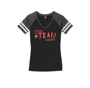 Sylvan STEAM Academy Spirit Wear 2024/25 On-Demand-Womens Premium Game V-Neck Tee On-Demand Red Logo