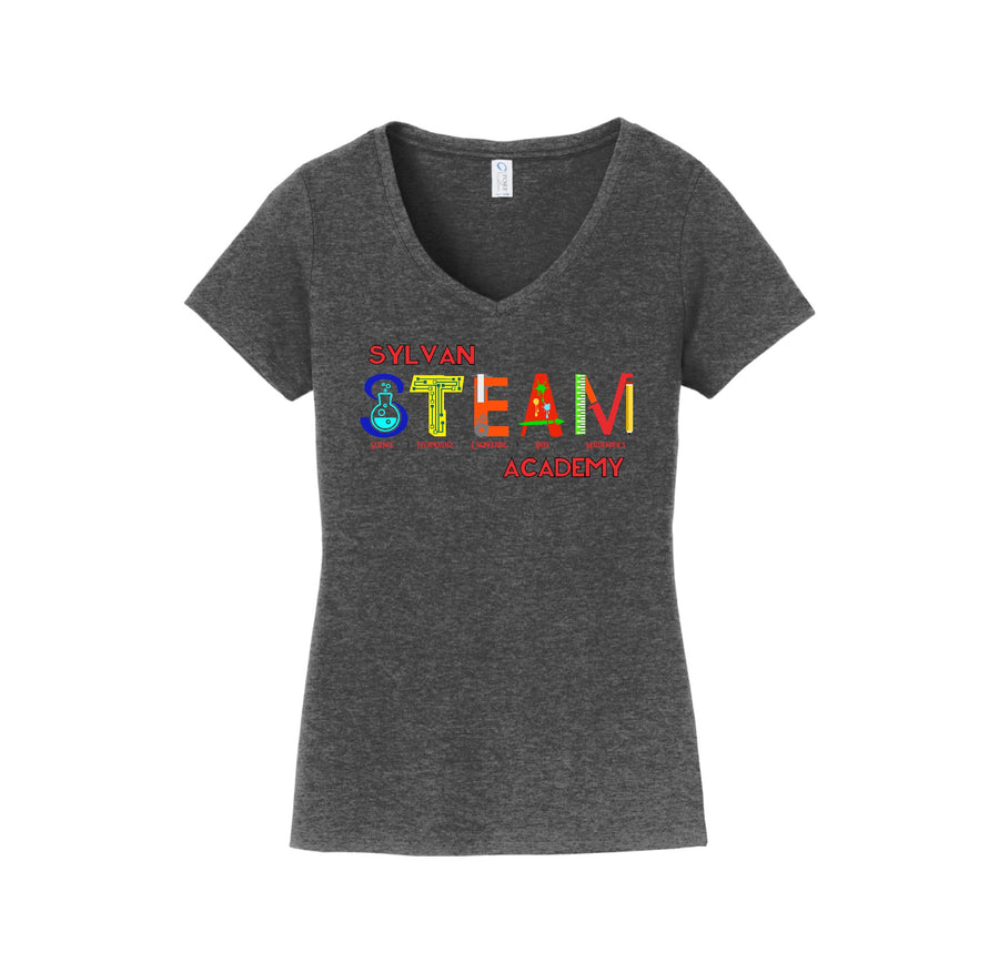 Sylvan STEAM Academy Spirit Wear 2024/25 On-Demand-Womens Fan Favorite V-Neck Tee On-Demand Colorful Logo