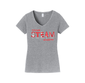 Sylvan STEAM Academy Spirit Wear 2024/25 On-Demand-Womens Fan Favorite V-Neck Tee On-Demand Red Logo