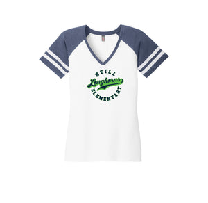 Neill Elementary Spirit Wear 2023/24 On-Demand-Womens Premium Game V-Neck Tee On-Demand Lime Logo