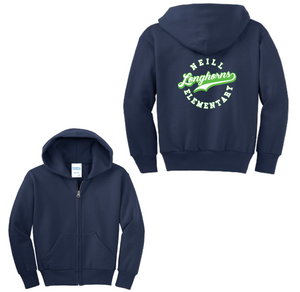 Neill Elementary Spirit Wear 2023/24 On-Demand-Youth Unisex Full-Zip Hooded Sweatshirt On-Demand Lime Logo