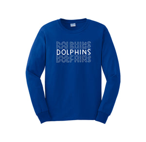 Centerville Elementary Spirit Wear On- Demand-Adult Unisex Long Sleeve Tee On-Demand_Repeating Dolphin White Logo