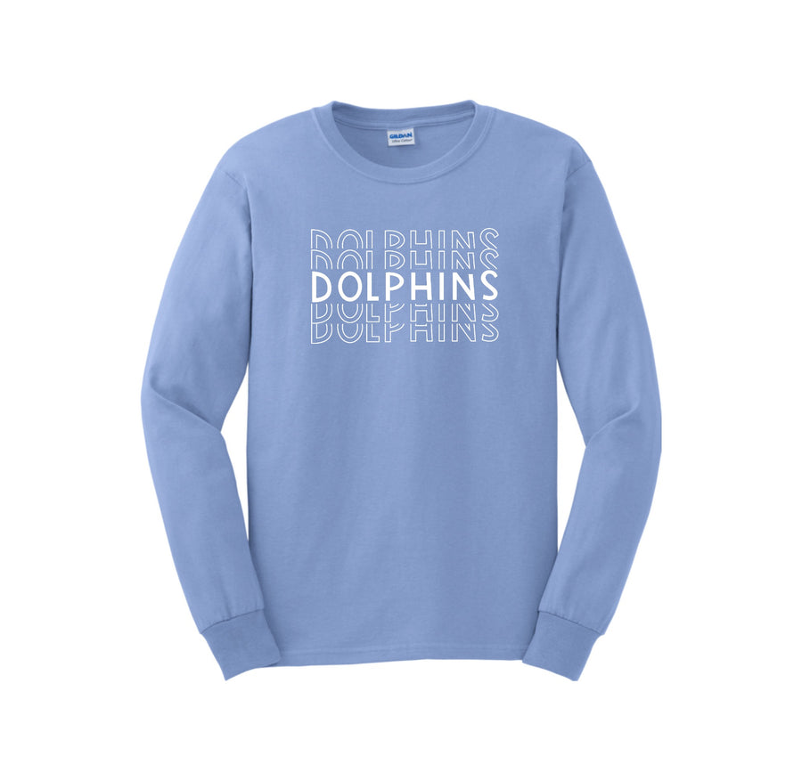 Centerville Elementary Spirit Wear On- Demand-Adult Unisex Long Sleeve Tee On-Demand_Repeating Dolphin White Logo