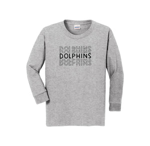 Centerville Elementary Spirit Wear On- Demand-Youth Unisex Long Sleeve Tee On-Demand_Repeating Dolphin Black LogoDolphin_Repeating Dolphin black logo