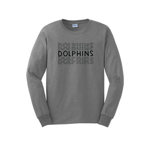 Centerville Elementary Spirit Wear On- Demand-Adult Unisex Long Sleeve Tee On-Demand_Repeating Dolphin Black LogoDolphin_Repeating Dolphin black logo