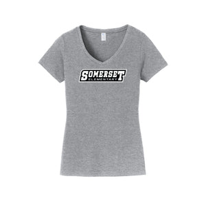 Somerset Elementary Spirit Wear 2023-24 On-Demand-Womens Fan Favorite V-Neck Tee On-Demand Typographic Logo