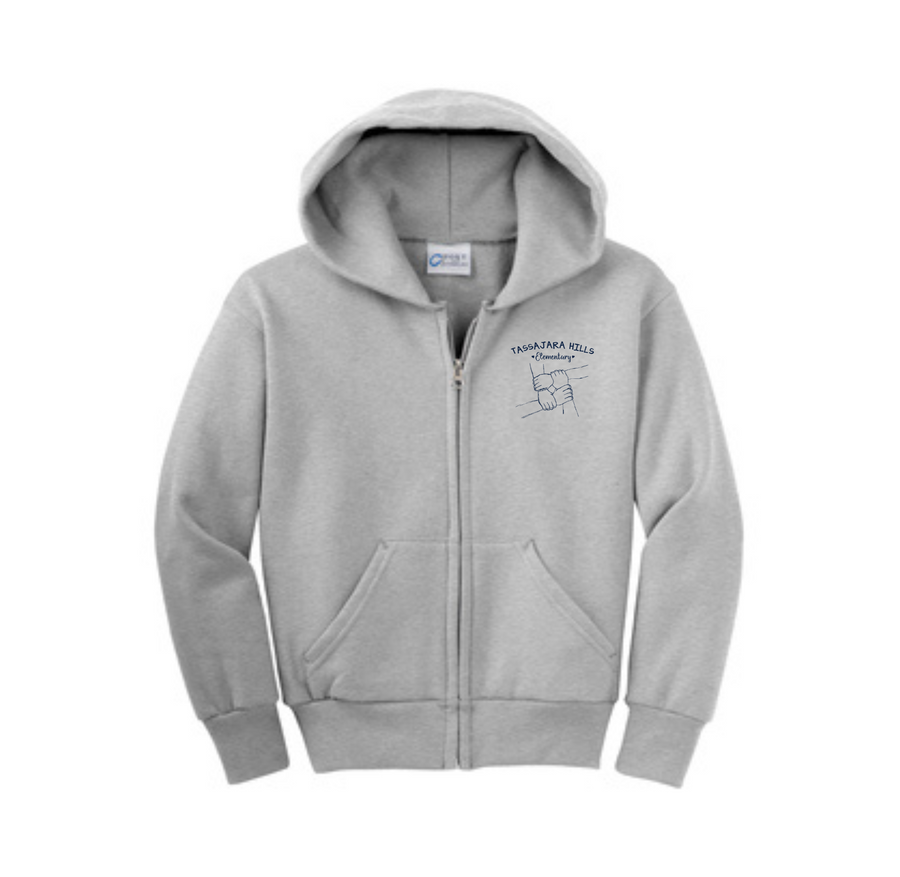 Tassajara Hills Elementary Spirit Wear 2023/24 On-Demand-Youth Unisex Full-Zip Hooded Sweatshirt On-Demand Hands Logo