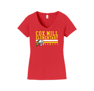 Cox Mill Elementary-Womens Fan Favorite V-Neck Tee On-Demand Stripe Logo