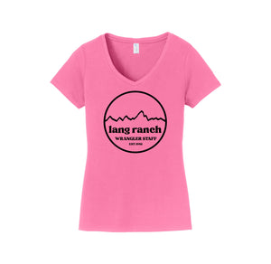 Lang Ranch STAFF Spirit Wear 2024-25 ON DEMAND-Womens Fan Favorite V-Neck Tee Round Est 1988 Staff Logo