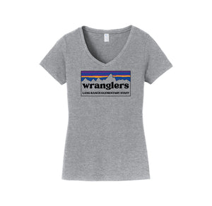 Lang Ranch STAFF Spirit Wear 2024-25 ON DEMAND-Womens Fan Favorite V-Neck Tee Rectangle Staff Logo