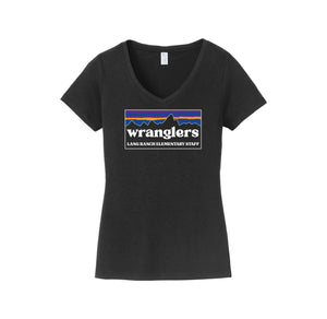 Lang Ranch STAFF Spirit Wear 2024-25 ON DEMAND-Womens Fan Favorite V-Neck Tee Rectangle Staff Logo