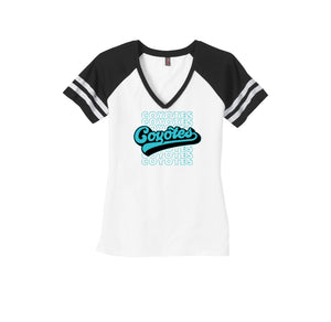 Rivera Elementary Spirit Wear 2023/24 On-Demand-Womens Premium Game V-Neck Tee On-Demand_Mascot Logo_Typographic Logo