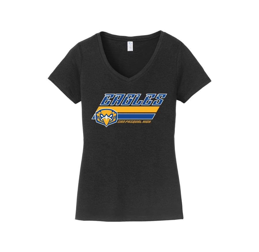 San Pasqual High School-Womens Fan Favorite V-Neck Tee On-Demand Stripes Logo