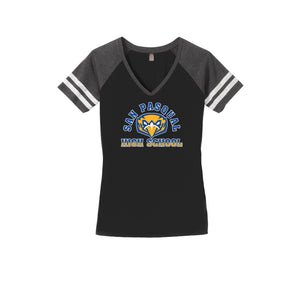 San Pasqual High School-Womens Premium Game V-Neck Tee On-Demand Curve Logo