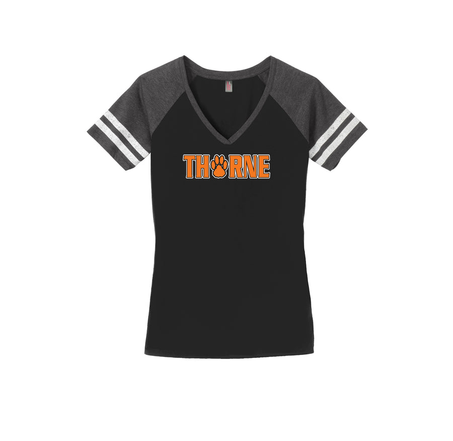 Thorne Middle School Spirit Wear 2024/25 On Demand Store-Women's Premium Game V-Neck Tee On-Demand