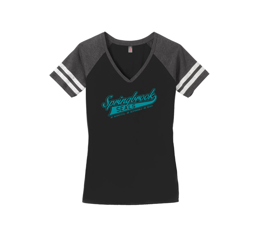 Springbrook Elementary Spirit Wear 2024-25 On Demand Store-Womens Premium Game V-Neck Tee On-Deman Wordmark Logo