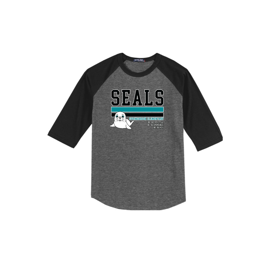 Springbrook Elementary Spirit Wear 2024-25 On Demand Store-Adult Unisex Baseball Tee On-Demand_Stripe Logo