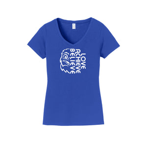 HARES STAFF-Womens Fan Favorite V-Neck Tee On-Demand Half Hawk Face